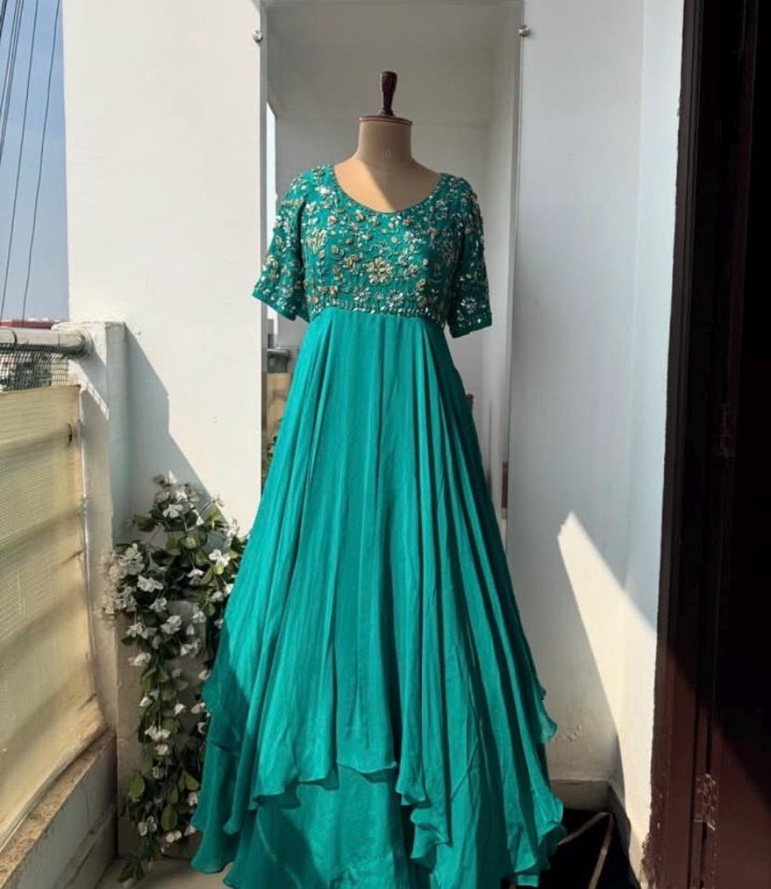 Sea Green Anarkali Dress: Hand Embroidered Indian Gown - Etsy Sea Green Anarkali Dress: Hand Embroidered Indian Gown - Etsy