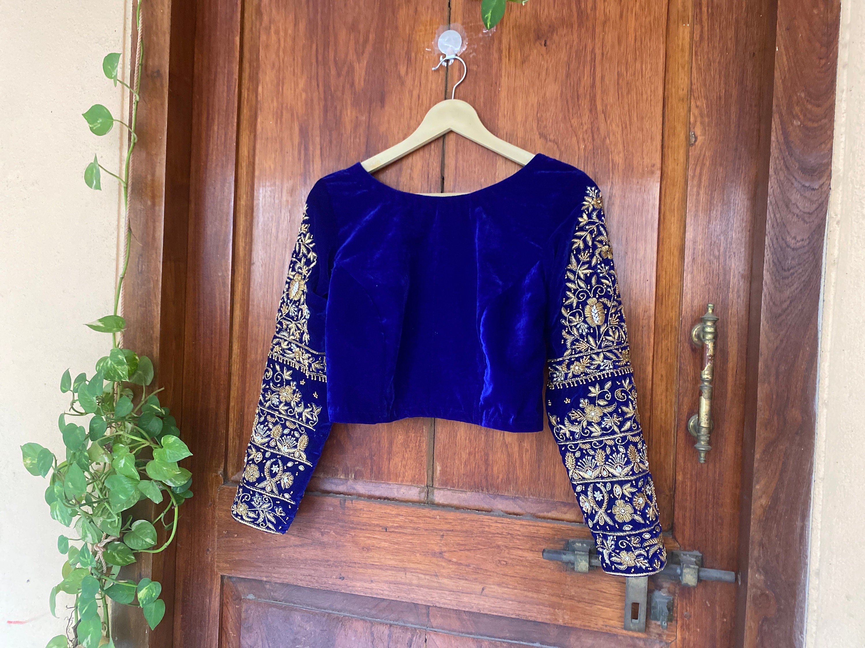 Royal Blue Hand Embroidery Blouse/velvet Saree Maggam Blouse/velvet Zardosi  Blouse / Hand Embroidered Blouse/heavy Maggam Full Sleeve Blouse - Etsy  Canada
