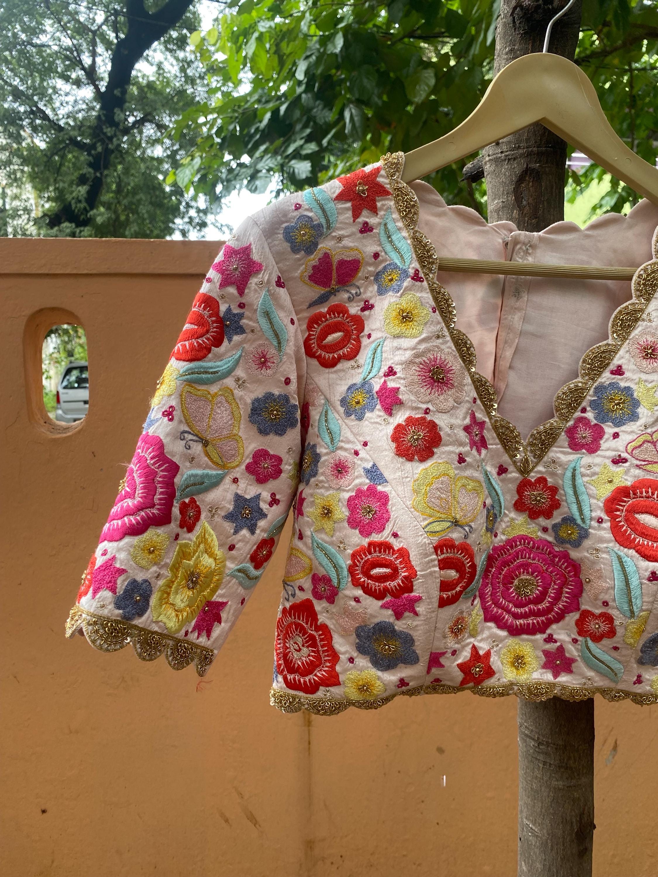 Hand Embroidered Silk Blouse: Light Pink Zardosi Maggam Work - Etsy