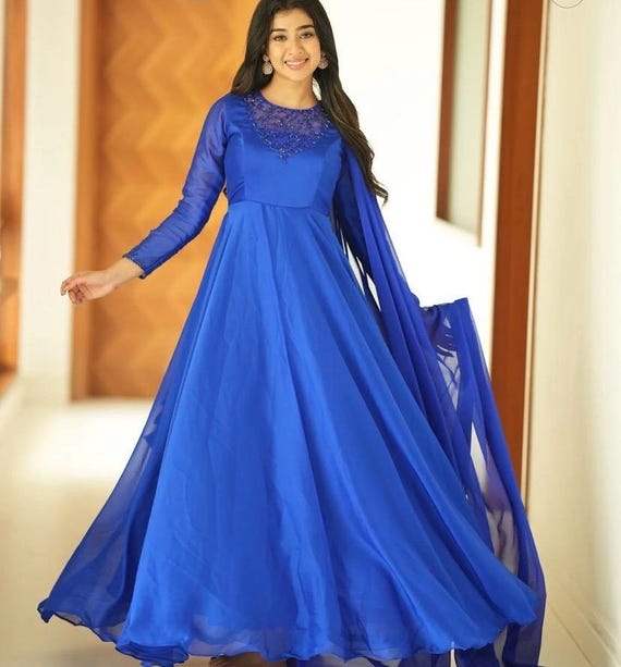 target royal blue dress Women's Royal Blue Chanderi Butti Embroidered Anarkali Suit
