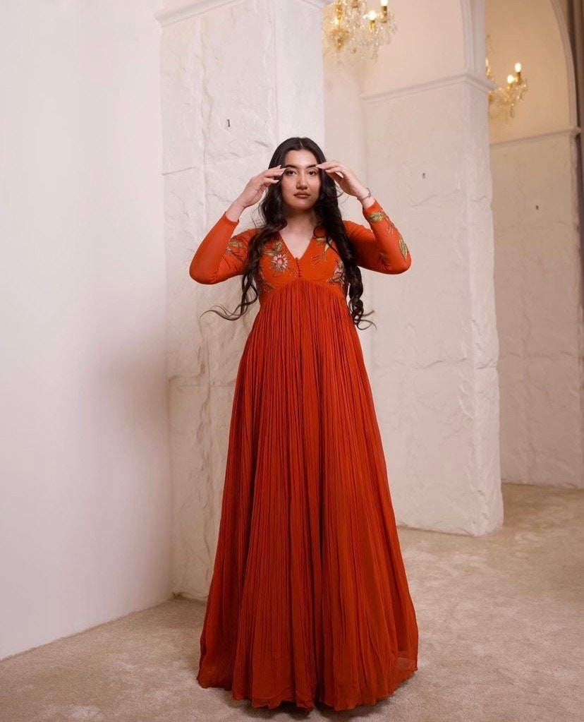 anarkali dress orange colour Burnt Orange Anarkali Set 2XL / Orange
