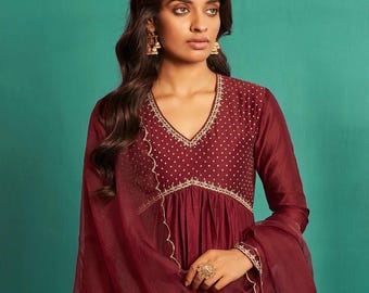 Red Anarkali suit usa/anarkali red kurta full sleeve/red full sleeve anarkali/red dress anarkali/Indian dresses/red anarkali suit set dupatt