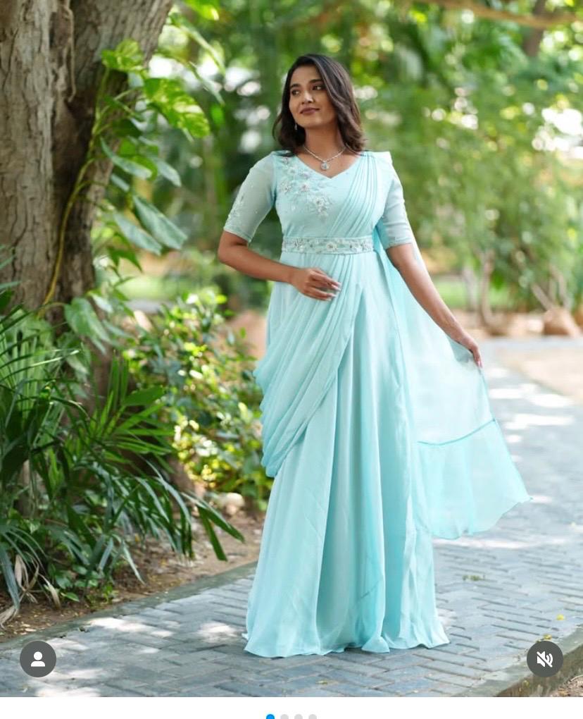 Draped Maxi dress usa/blue layered Maxi dress/ Draped saree dress with hand embroidery belt /pre Draped saree gown /saree dress with belt Draped Maxi dress usa/blue layered Maxi dress/ Draped saree dress with hand embroidery belt /pre Draped saree gown /saree dress with belt