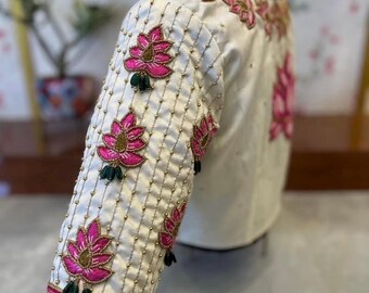 Hand Embroidered Silk Blouse: Cream Zardosi Maggam Work - Etsy