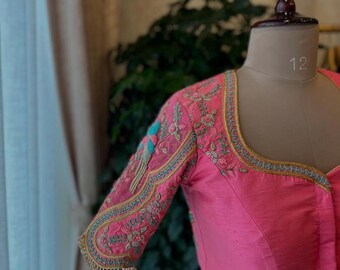 Hand Embroidered Zardosi Silk Blouse: Light Pink Maggam Work - Etsy