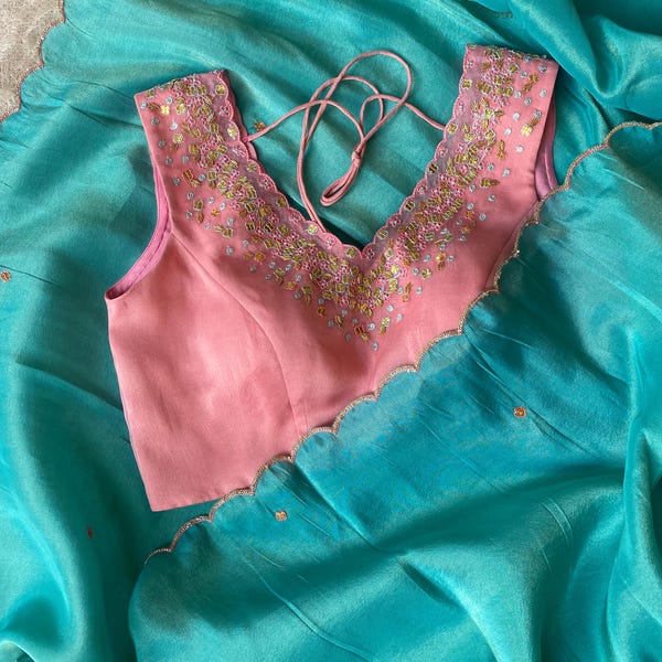 Tissue x Satin Saree - Blue