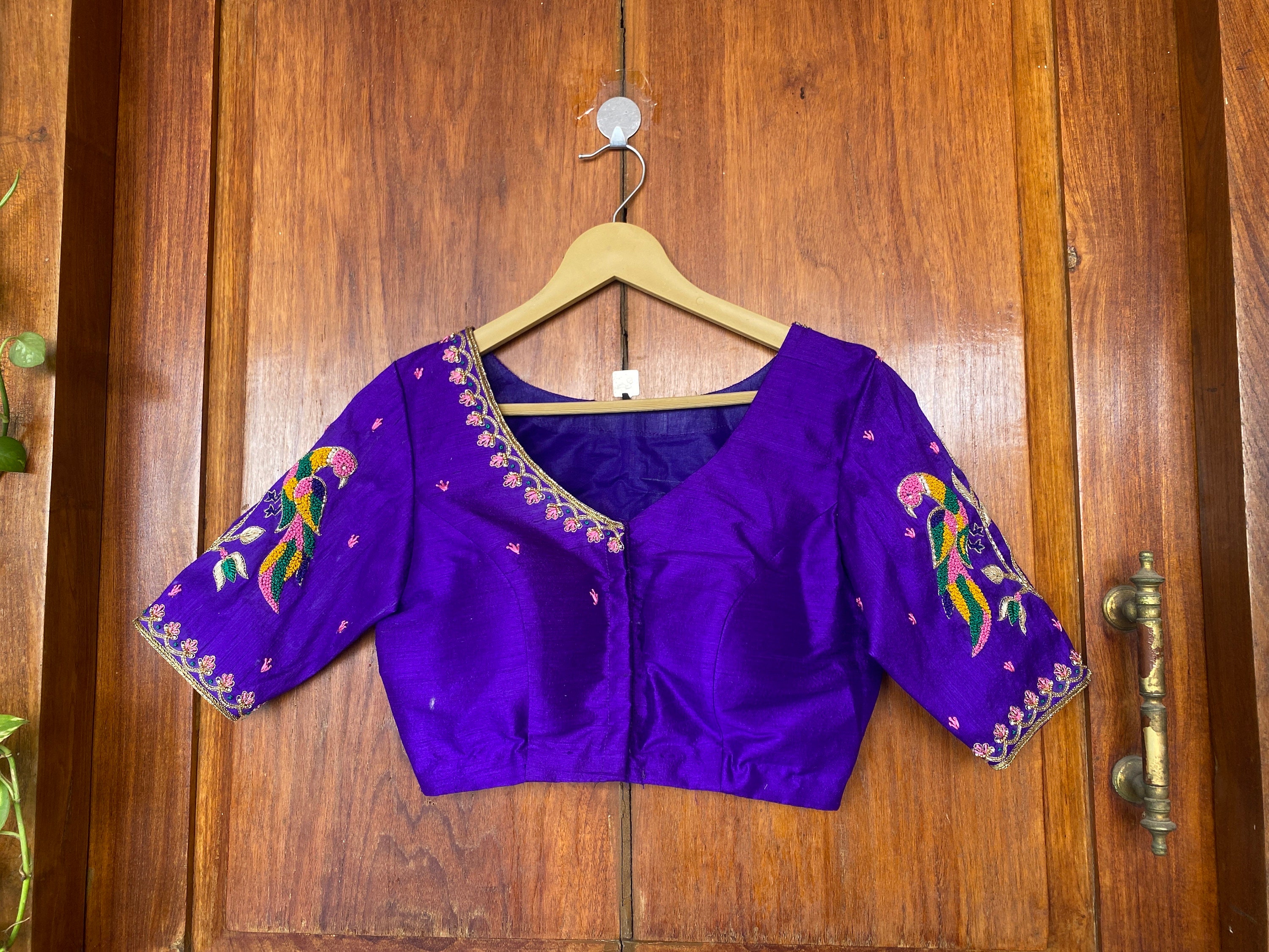 Pure Silk Purple Hand Embroidery Blouse /saree Maggam Blouse