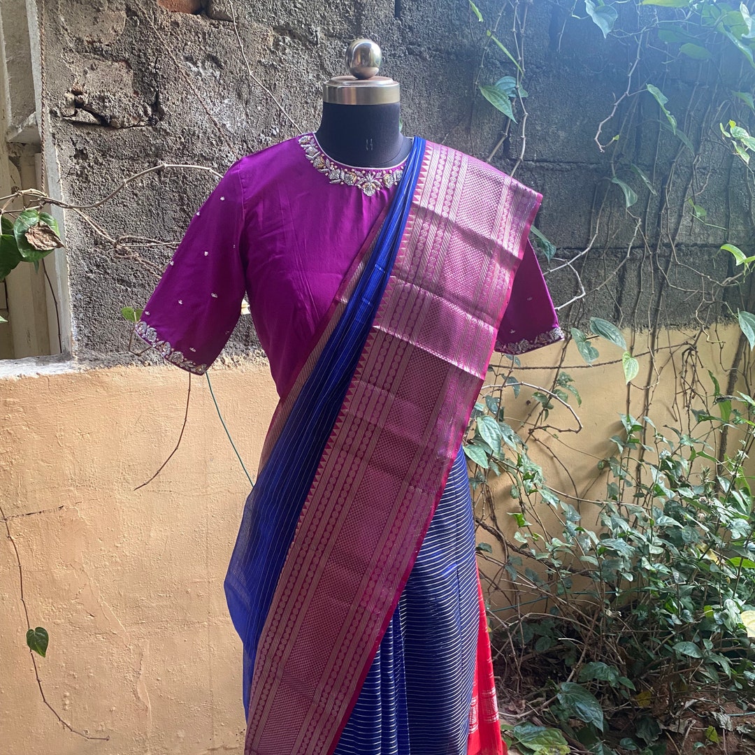 Pure Handloom Silk Saree With Embroidered Blouse traditional Saree With
