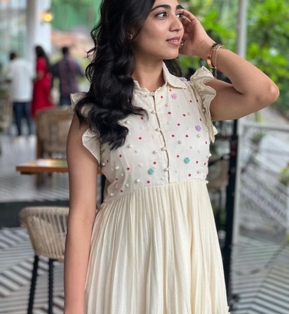 Hand Embroidered Anarkali Dress/white Anarkali Dress/cream Hand Work Sunmer  Dress Usa/indowestern Dresses/cream Embroidered Maxi Vacay Dress - Etsy