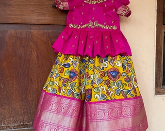 Kids kalamkari lehenga set / kids indian skirt set/ indian kids langa set / Girls indian lehenga choli / indian kids pavada