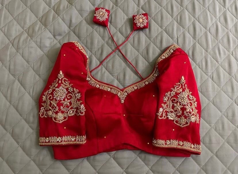 Pure Silk Hand Embroidery Blouse/reddish Pink Maggam Blouse