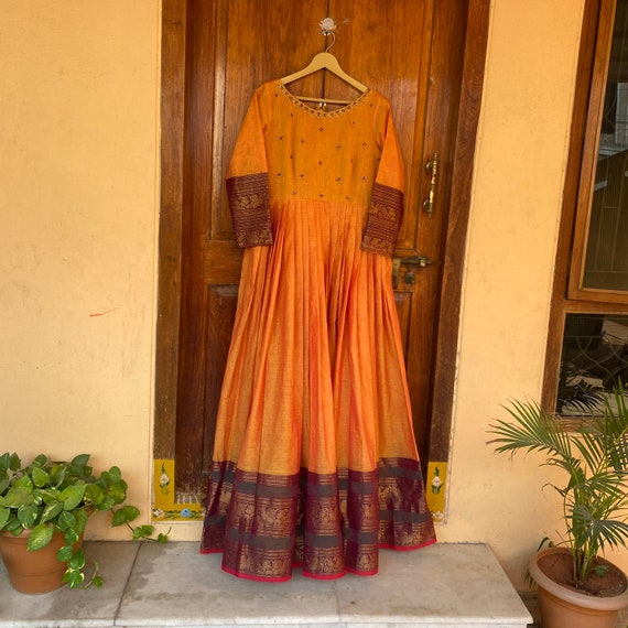 Anarkali Gown For Wedding With Duppatta In Chinon Fabric