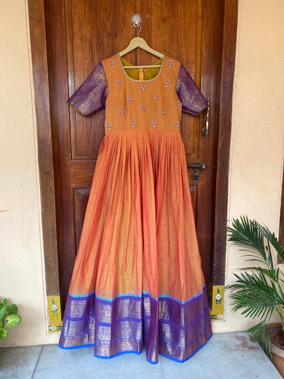 Voggish Anarkali USA Anarkali Kurta Pure Handloom Dress with Border pure Cotton anarkali Narayanpet Pattu Dress Handloom Kanchi Cotton Dress