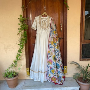 white christmas dresses Brown handcrafted boat neck kalamkari cotton dress – GoSwadeshi main image 1