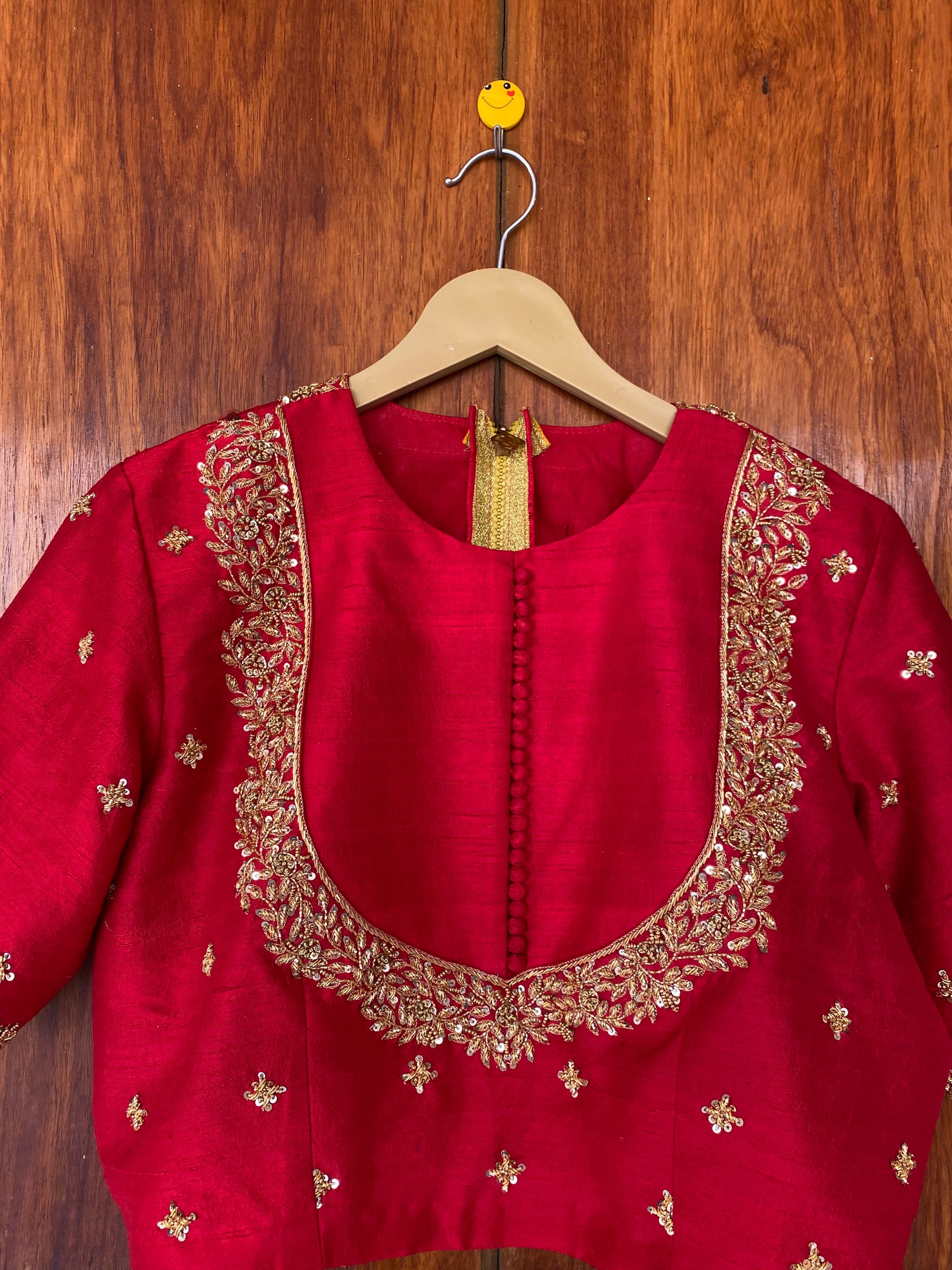 Pure Silk Hand Embroidery Blouse / Saree Maggam Blouse / Red