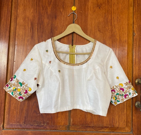 Pure Silk Hand Embroidery Blouse Multicolor Maggam Blouse Raw