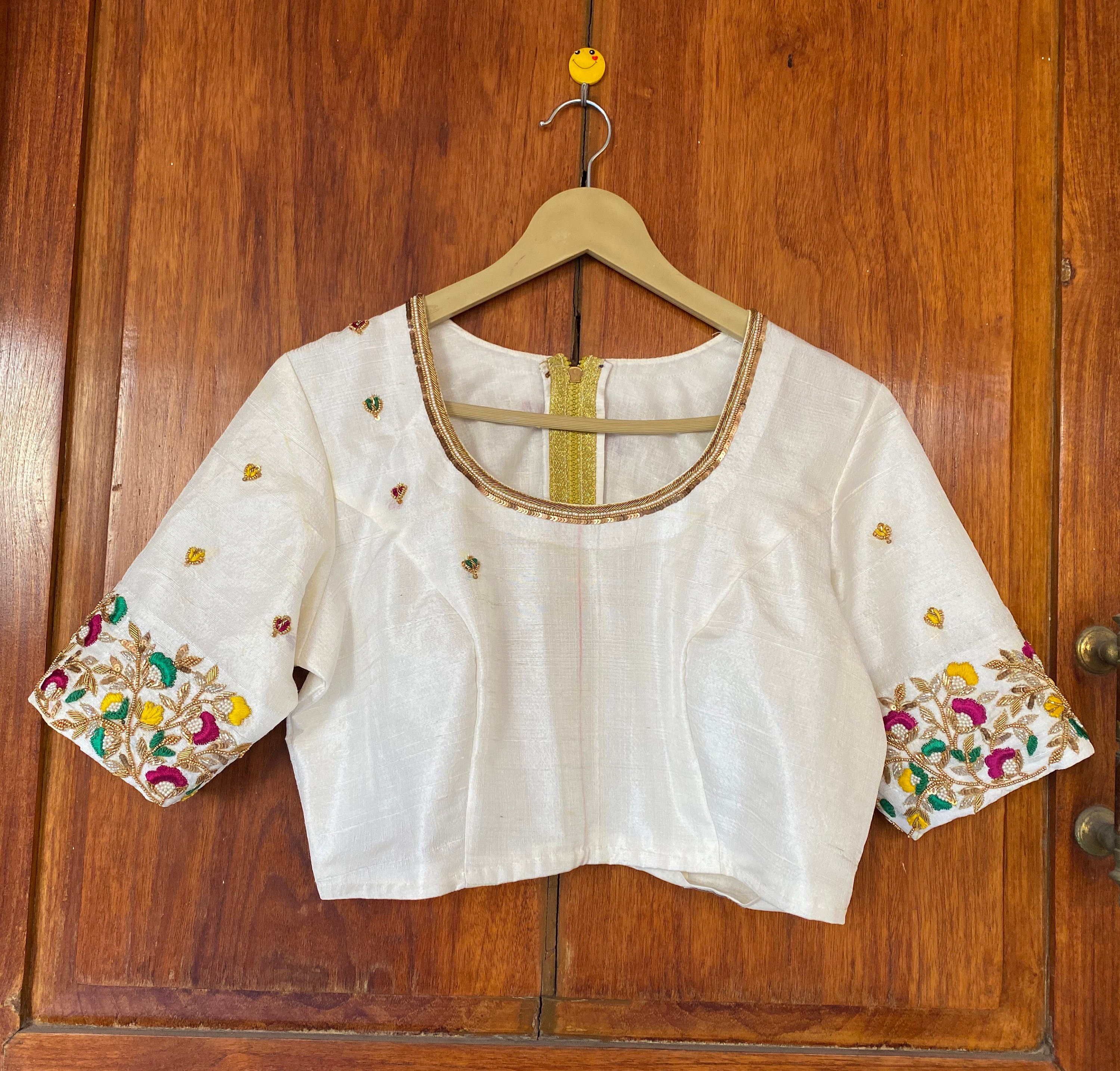 India製 designed embroidery rayon blouse White Color Rayon Navratri Blouse 201BL32