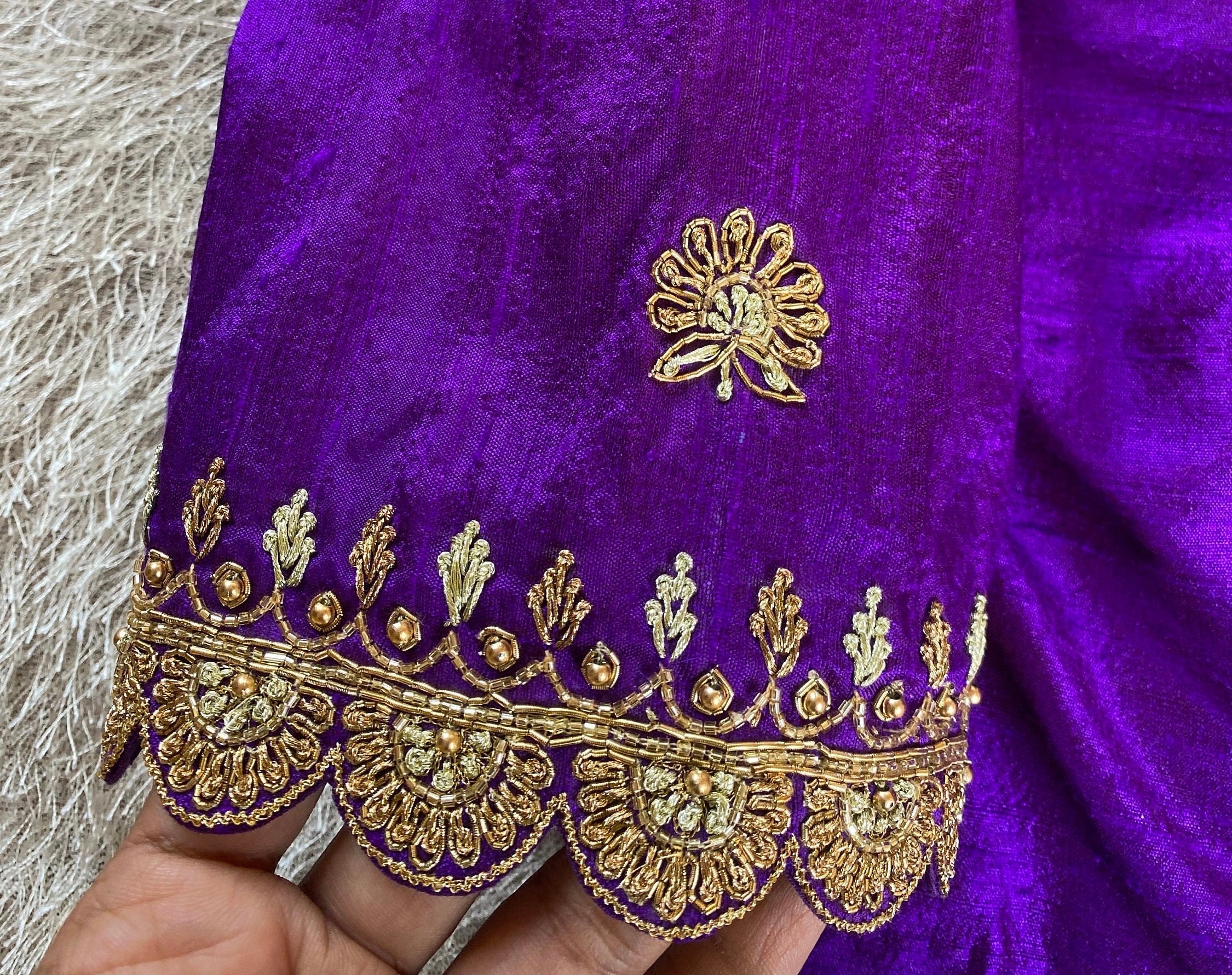 Pure Silk Hand Embroidery Blouse/saree Maggam Blouse/purple
