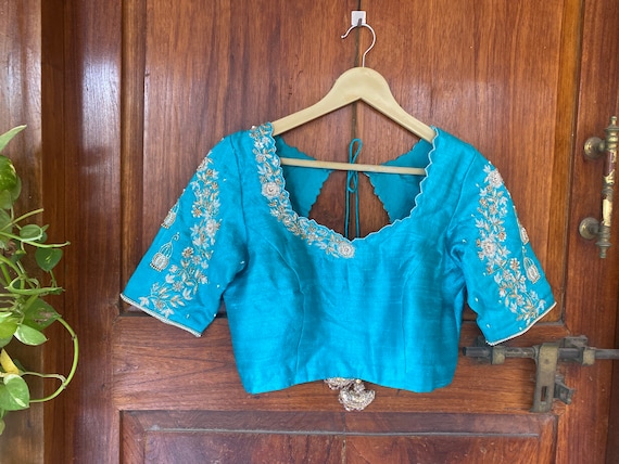 Pure Silk Hand Embroidery Blouse / Red Maggam Blouse / Raw Silk