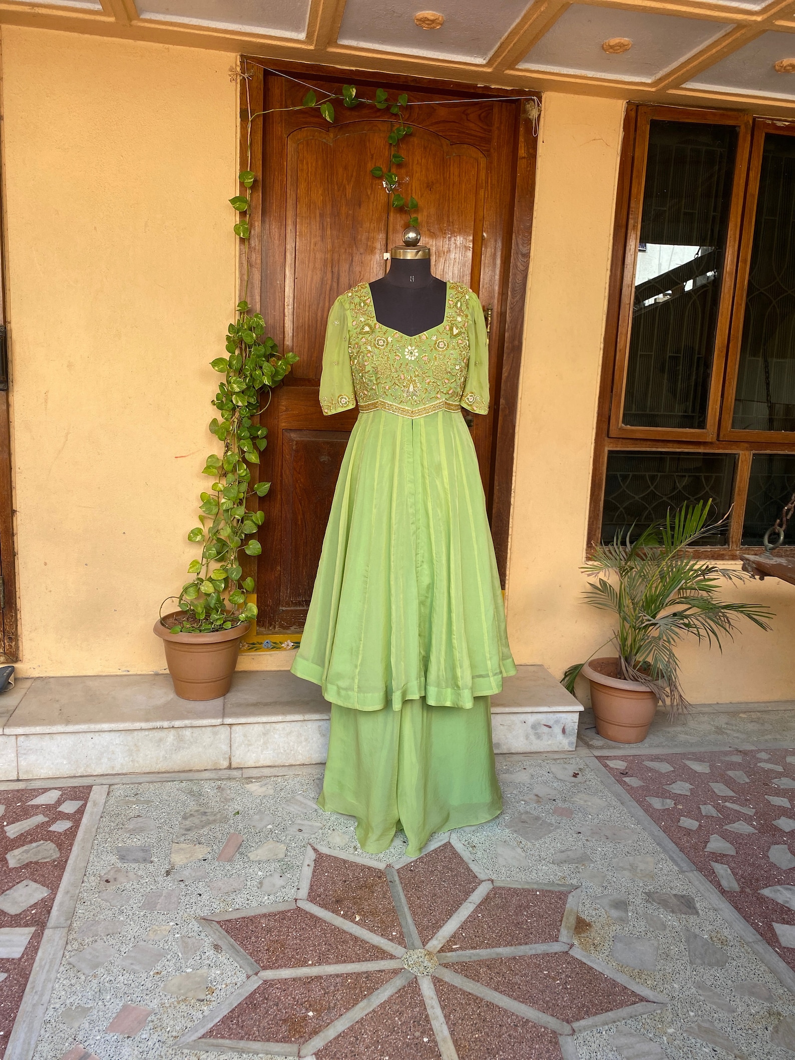Persian maroon anarkali sharara set