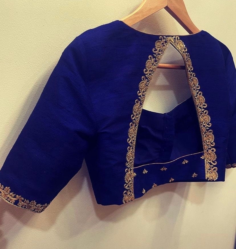 Chemisier Femme Monsoon Style Indien - Bleu Marine Et Doré, Taille 10, Occasion Très Bon état