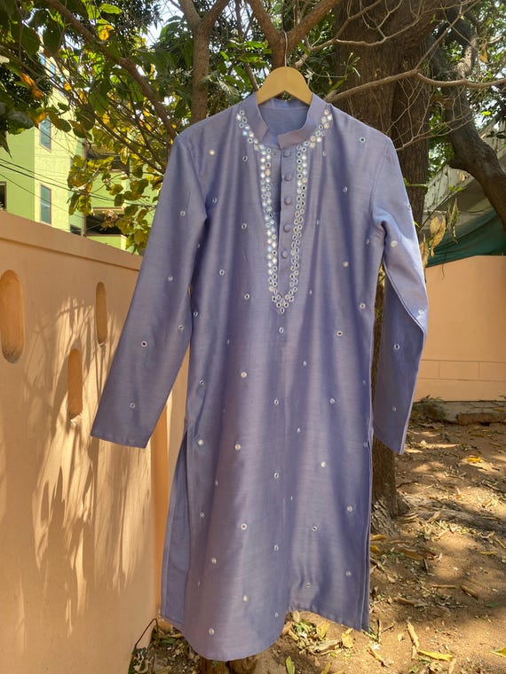 pure silk lavender mens kurta/mens kurta set/peach mirror embroidered kurta/Indian mens wear/lavender hand embroidered kurta/groom wedding