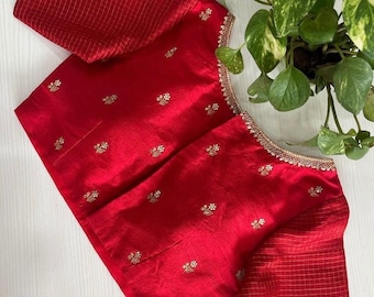 reine seide rote hand bestickte bluse/ saree maggam bluse/ rote rohseide Zardosi bluse/ hand bestickte bluse/ fertig karierte bluseUsa