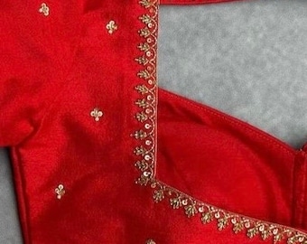Pure Silk Hand Embroidery Blouse/ Saree Maggam Blouse/red
