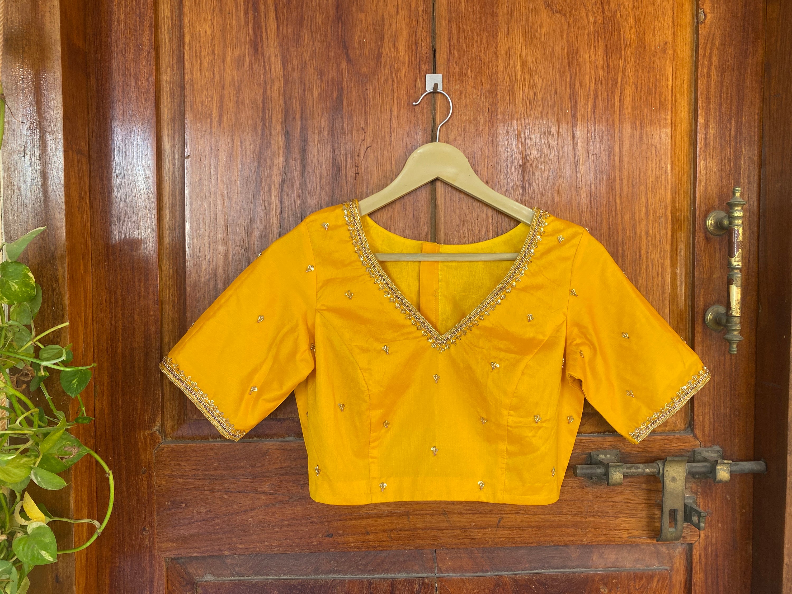 Yellow Silk Hand Embroidery Blouse / Saree Maggam Yellow Blouse
