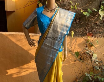 Big border silk saree with stitched blouse |traditional saree with readymade blouse | sarees USA | semi silk saree | voggish