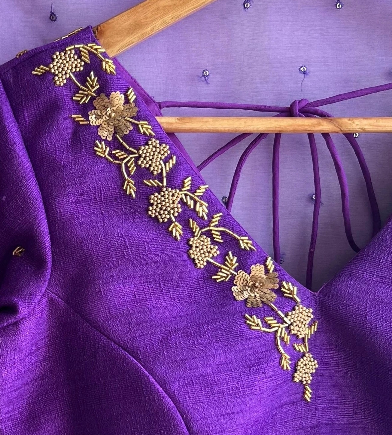 Pure Silk Hand Embroidery Blouse/saree Maggam Blouse/purple