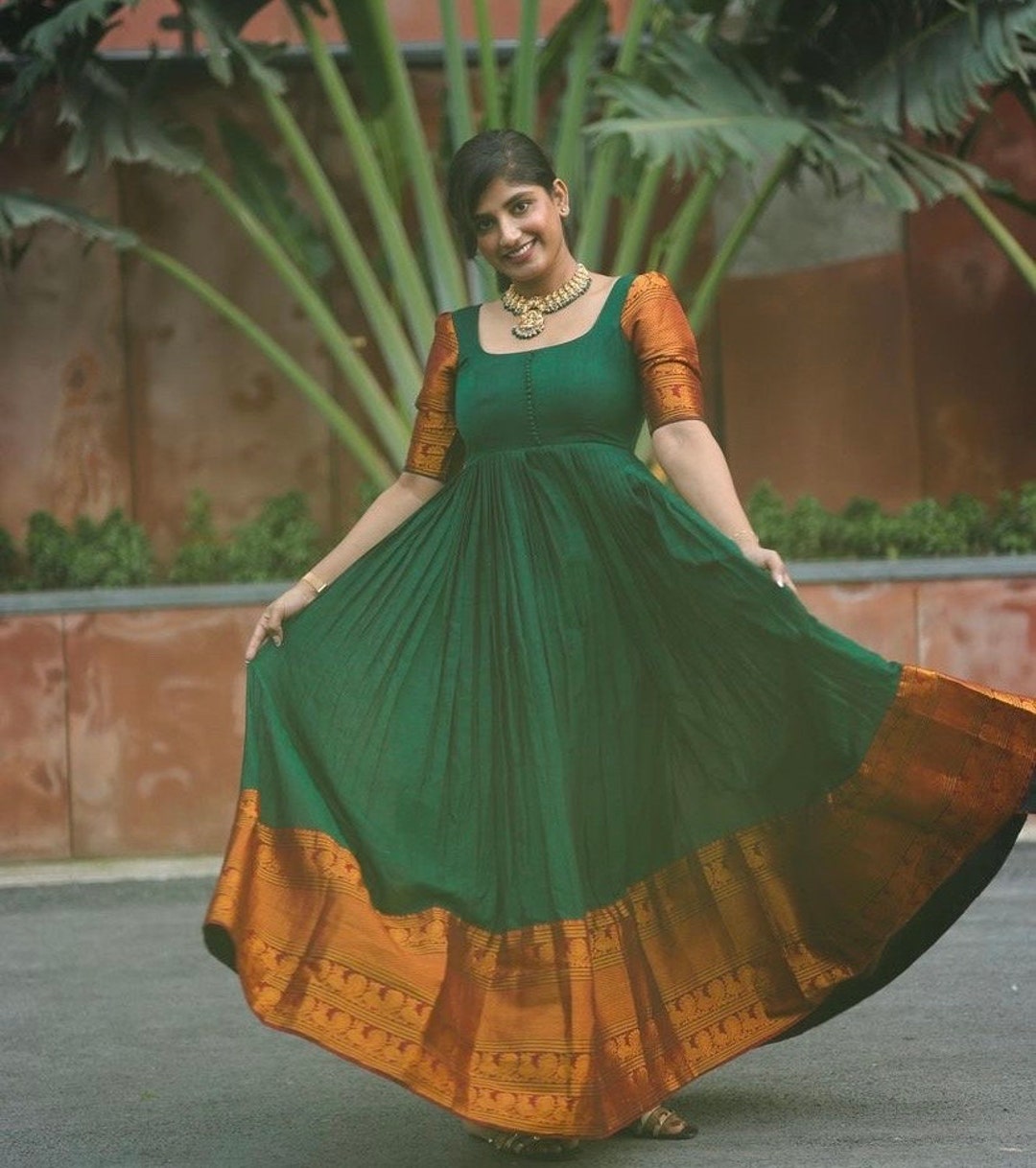 slim fit dress slacks Bottle Green Embroidered Anarkali – Lakhina Couture