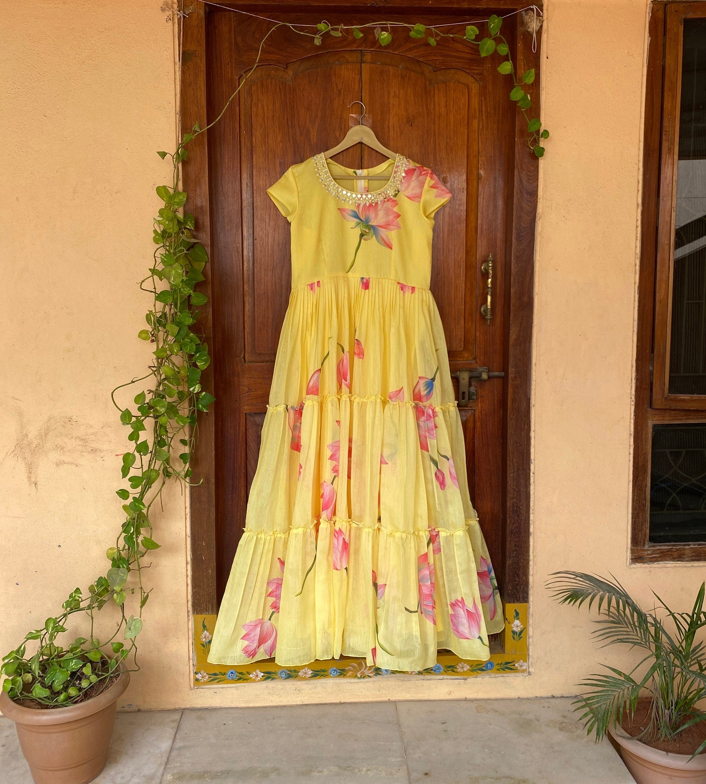 maxi anarkali dress Green Muslin Digital Print Anarkali Suit Festive Wear