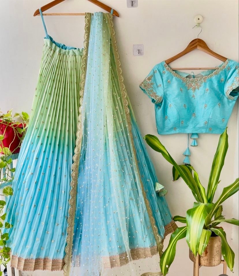 sky blue and green combination dress for Teens ombre blue green dress