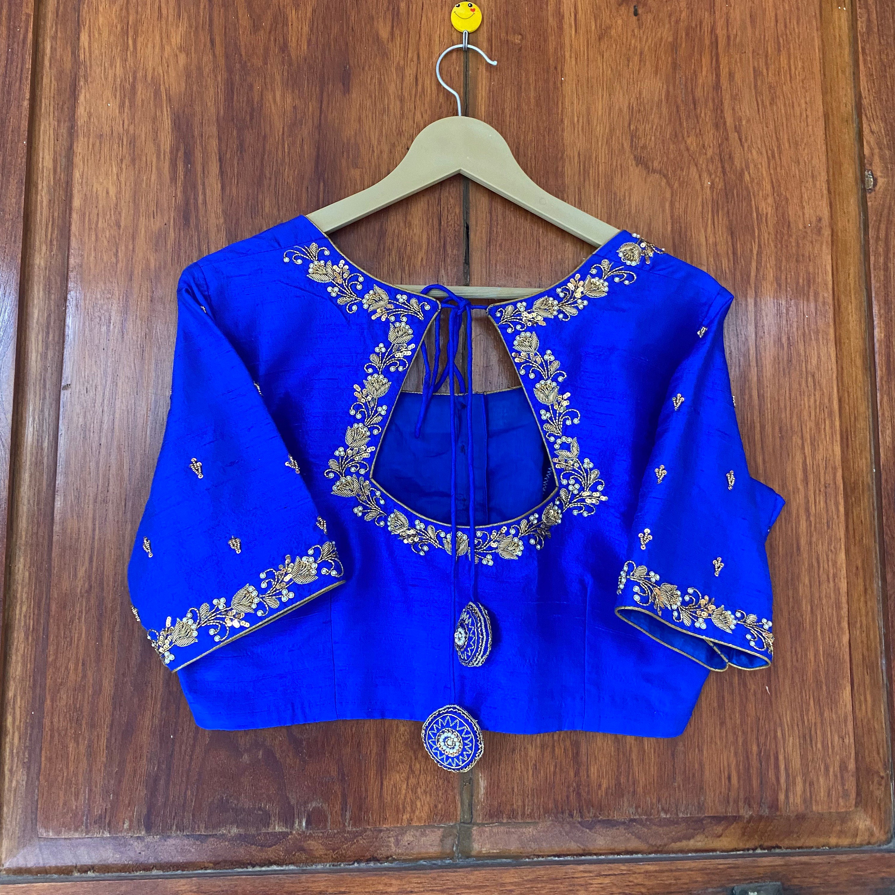 Pure Silk Hand Embroidery Blouse / Saree Maggam Blouse / Blue Raw Silk  Zardosi Blouse / Hand Embroidered Blouse /ready Made Blouse Zardosi - Etsy