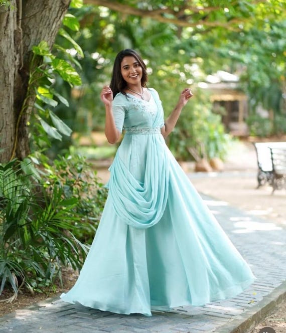 Draped Maxi Dress Usa/blue Layered Maxi Dress/ Draped Saree Dress With Hand Embroidery Belt /pre Draped Saree Gown /saree Dress With Belt - Etsy Australia Draped Maxi Dress Usa/blue Layered Maxi Dress/ Draped Saree Dress With Hand Embroidery Belt /pre Draped Saree Gown /saree Dress With Belt - Etsy Australia