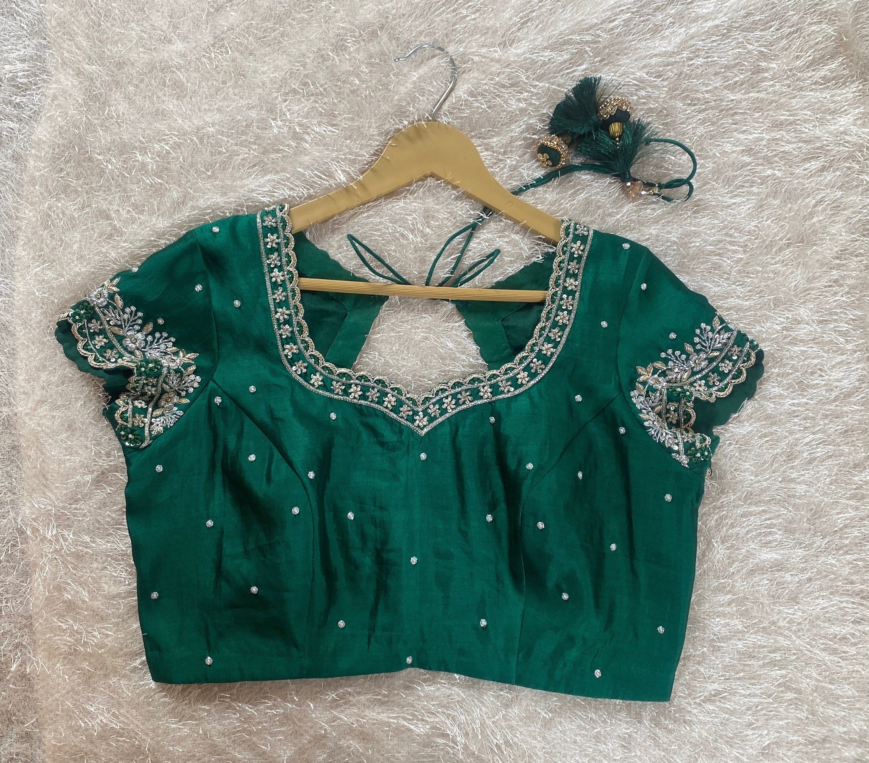 Pure Silk Hand Embroidery Blouse/short Sleeve Maggam Blouse/raw