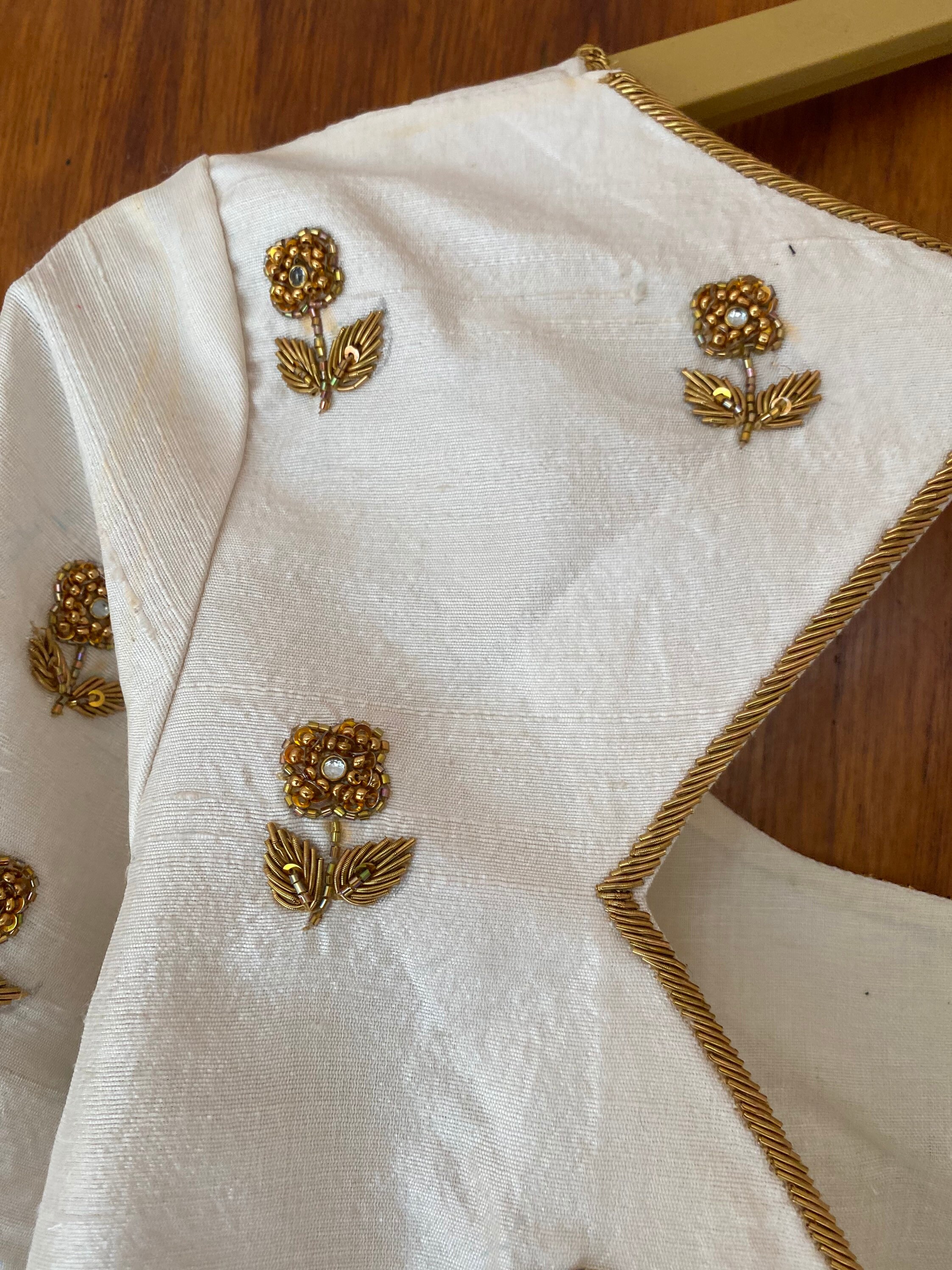 Pure Silk Hand Embroidery Blouse / Cream Maggam Blouse / Raw Silk
