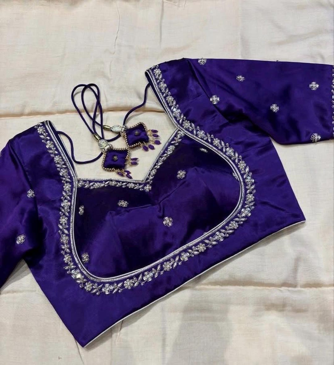 Hand Embroidered Silk Saree Blouse: Purple Zardosi Maggam Work - Etsy