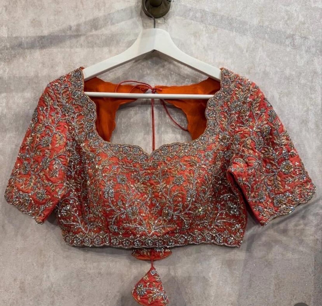 トップス marryme WEDDING BLOUSE Hand Embroidered Silk Bridal Blouse: Zardosi Wedding Crop Top - Etsy