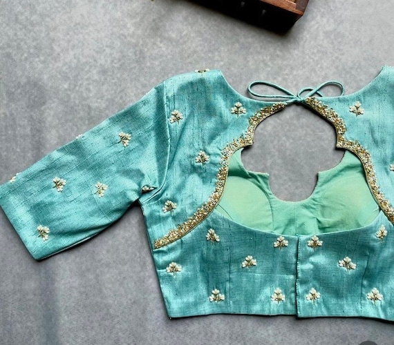 Pure Silk Hand Embroidery Blouse/saree Maggam Blouse/ Zardosi Blouse/turquoise  Green Embroidered Blouse/sea Green Ready Made Blouse Zardosi - Etsy Canada