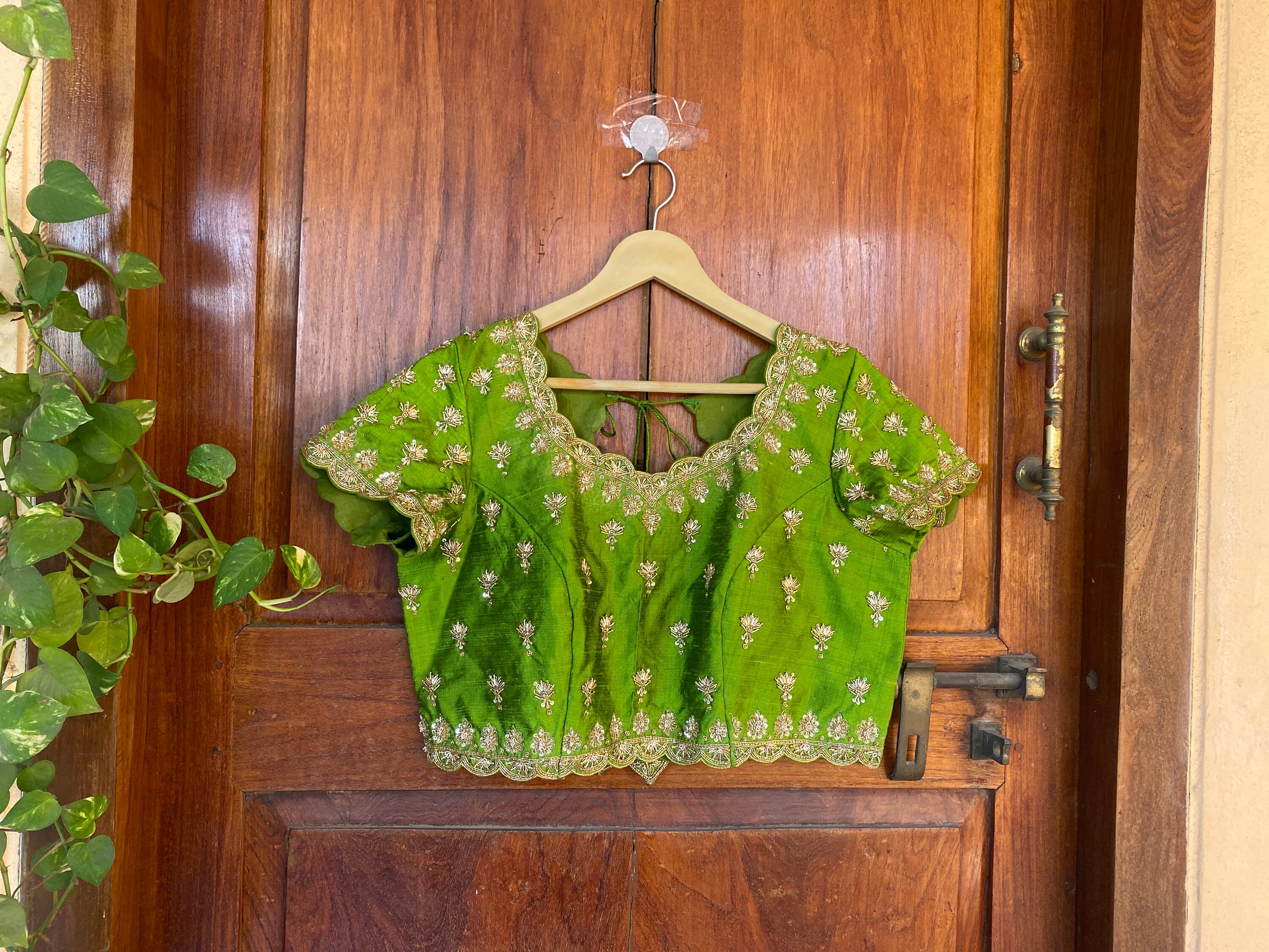 Pure Silk Hand Embroidery Blouse Usa/ Green Saree Maggam Blouse 