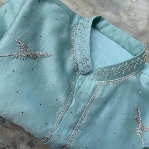 pure silk blue mens kurta/mens kurta set/blue  mens kurta/mirror embroidered kurta/Indian mens wear/hand embroidered kurta/groom wedding out