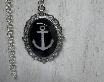 Silver Tone Anchor Pendant, Navy Blue and White Necklace, Navy Wife Jewelry,Navy Mom Jewelry, US Navy Jewelry, Women’s Gift,Nautical Jewely