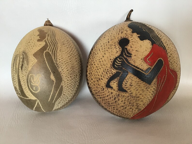 Rastafarian Bowls Traditional Living Wall Art, Cultural 2 Hand Carved Organic Calabash Mezcal,Gourds,Carved wooden bowls