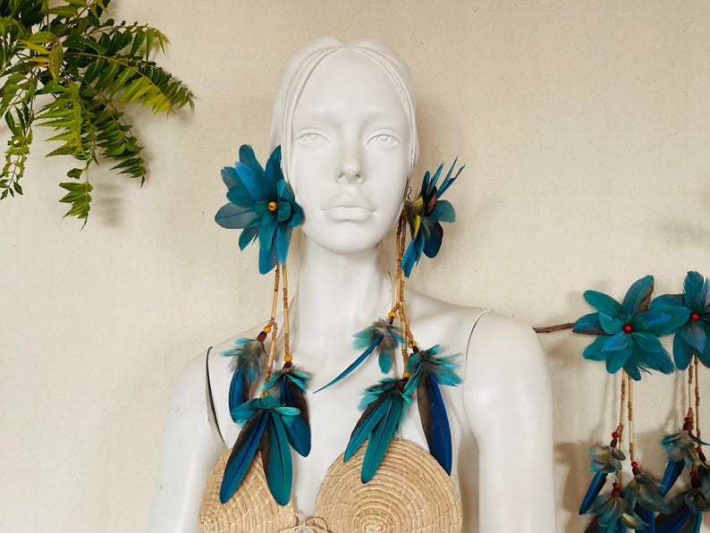 Pair of Molted Natural Color Macaws Feathers Earrings image 5