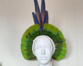 Sustainably Sourced Natural Colors Parrots Macaws Feathers Headdress Cocar Penacho Cacique