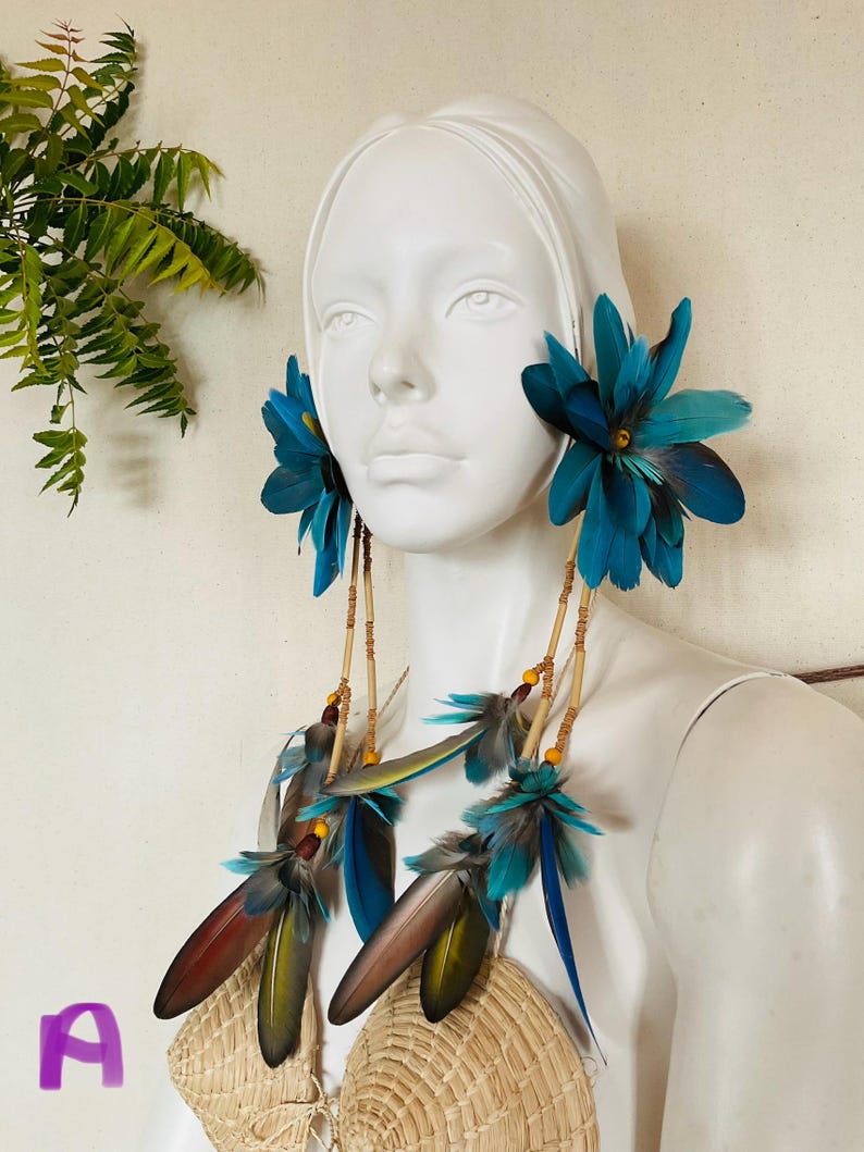 Pair of Molted Natural Color Macaws Feathers Earrings image 7