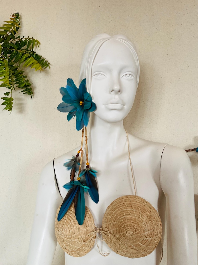 Pair of Molted Natural Color Macaws Feathers Earrings image 4