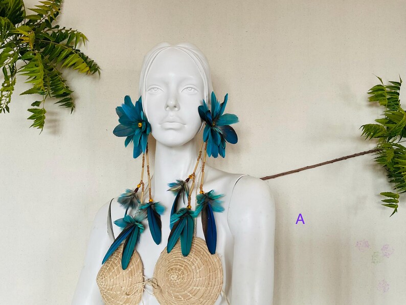 Pair of Molted Natural Color Macaws Feathers Earrings image 8